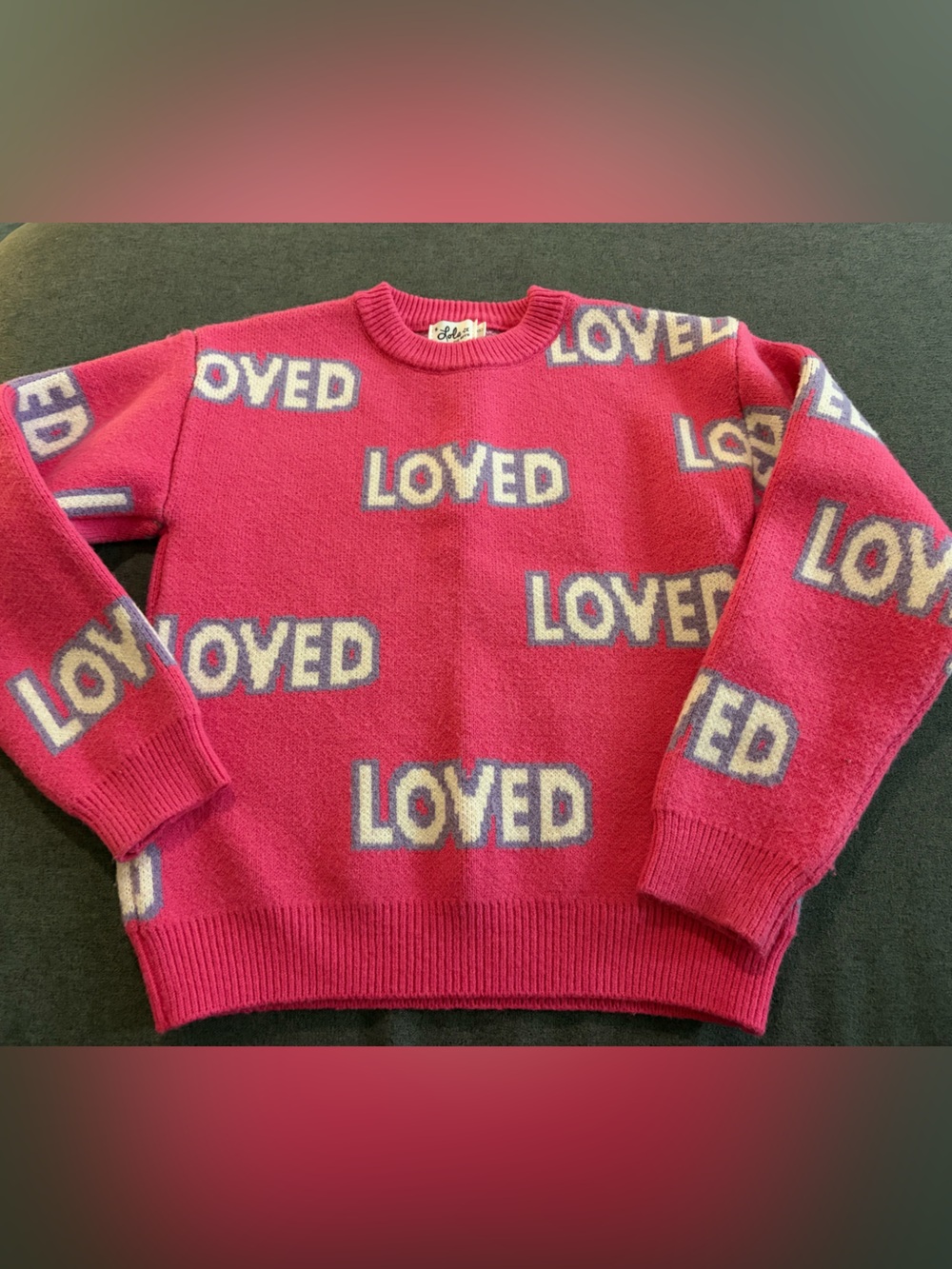 Lola + The Boys Pink 'LOVED' Crewneck Sweater